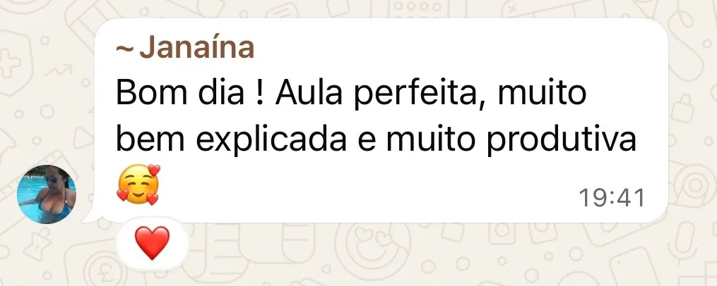Depoimento de aluna elogiando a aula