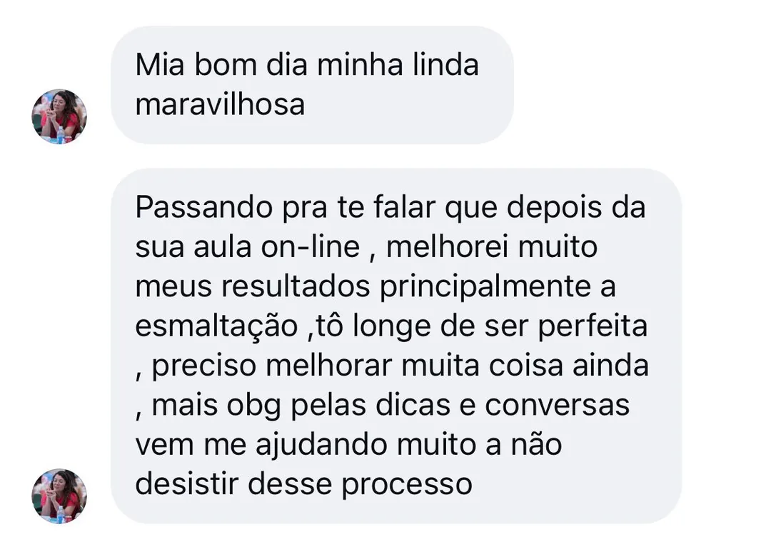 Depoimento de aluna sobre melhora na esmaltação